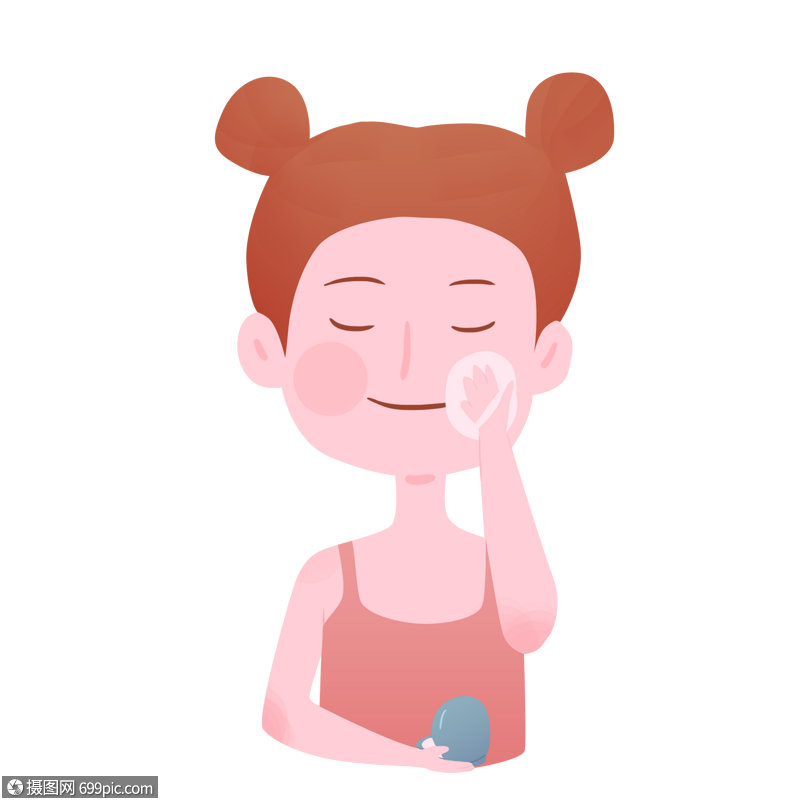 可爱化妆女孩手绘卡通粉扑