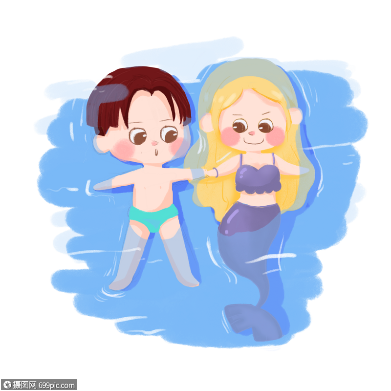 手绘游泳人鱼男孩