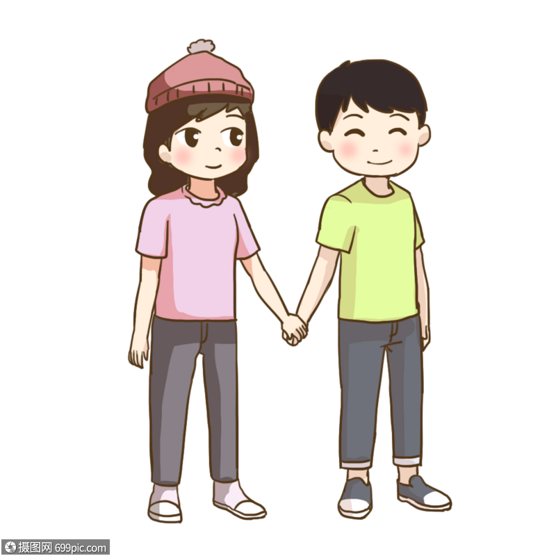 免抠元素 手绘/卡通元素 卡通情侣 情侣牵手.psd