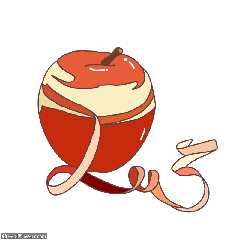 免抠元素 手绘/卡通元素 红色苹果削皮.psd