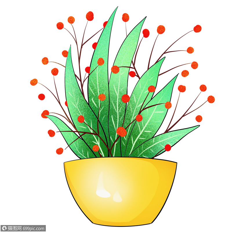 卡通绿色盆景插图图片