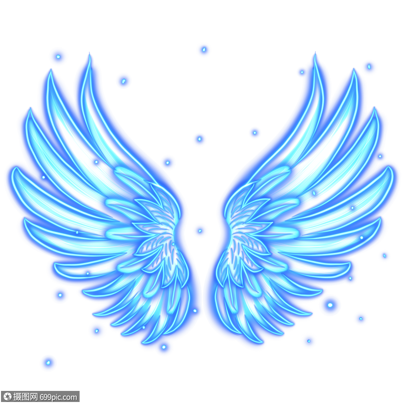 梦幻光感蓝色翅膀素材免抠