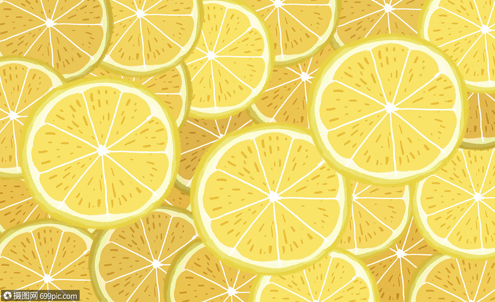 夏天小清新手绘水果柠檬插画清凉水果背景