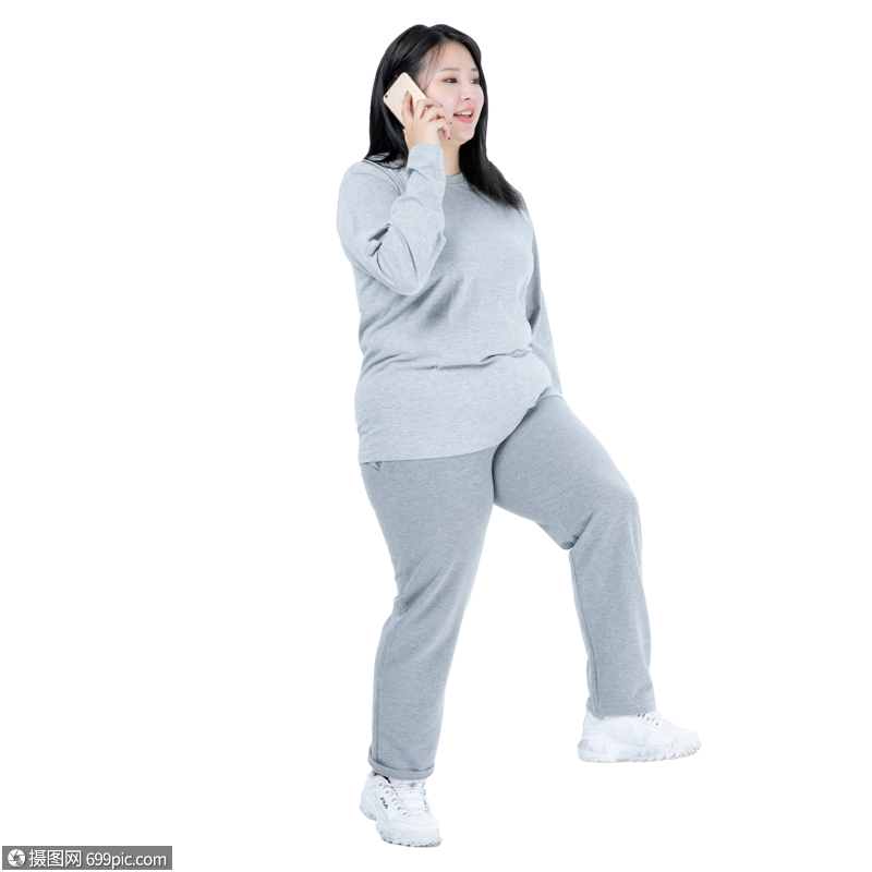 胖女生散步人像真人