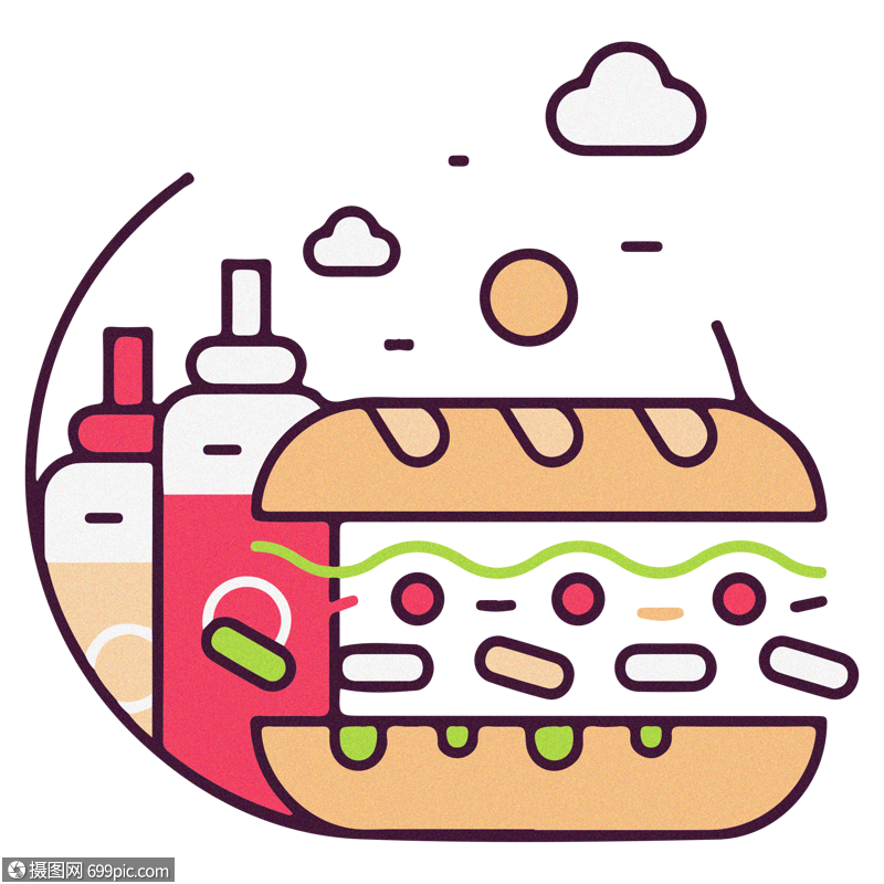 创意矢量三明治插画设计元素沙拉酱