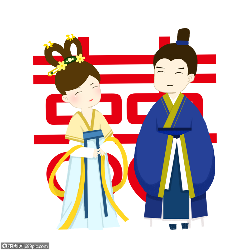 卡通古风婚礼新娘喜字