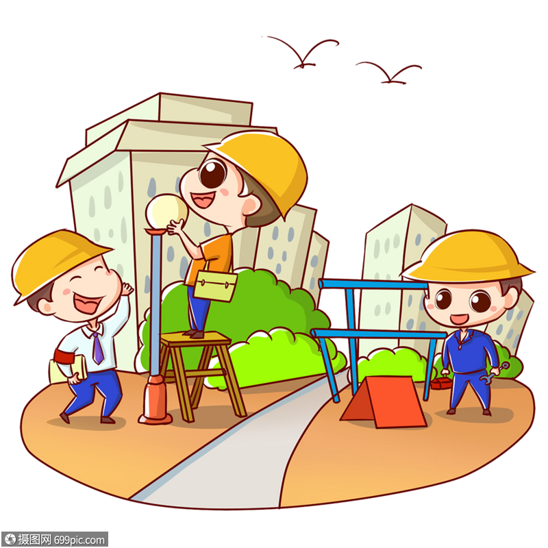 免抠元素 手绘/卡通元素 环境治理进社区 完善基础和设施.psd