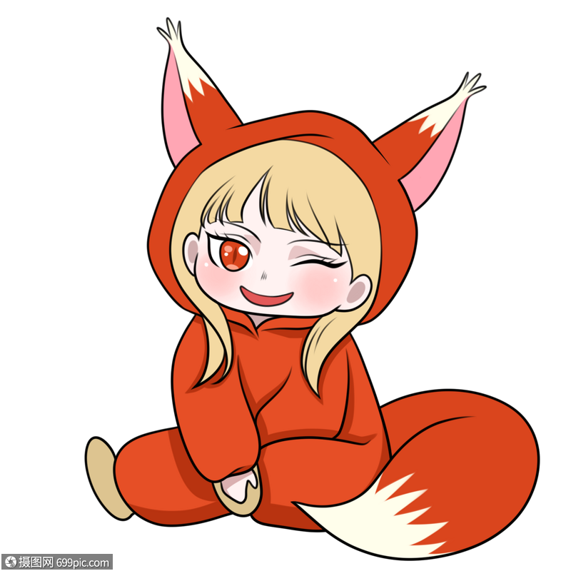 穿狐狸衣服的小姑娘小女孩一脸狡黠