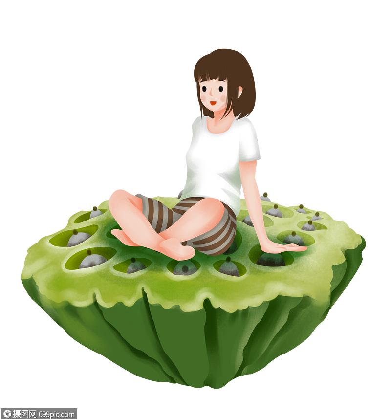 免抠元素 手绘/卡通元素 莲蓬带来的福气.psd