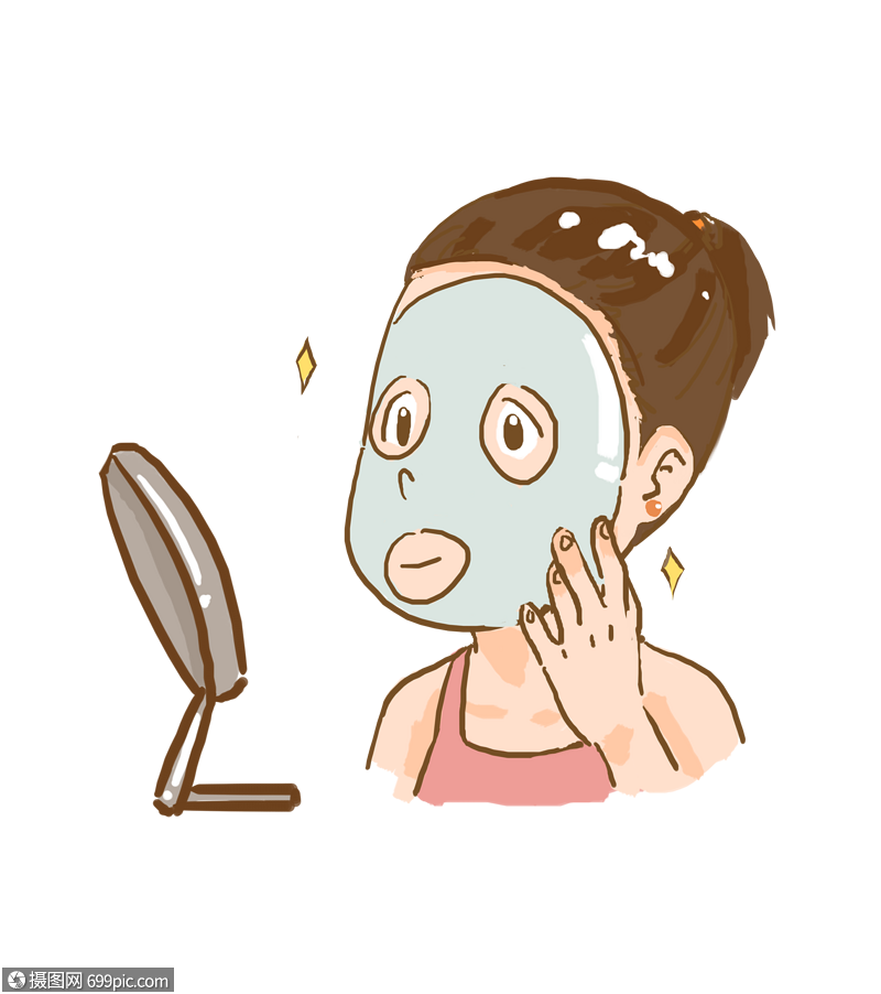 免抠元素 手绘/卡通元素 敷面膜照镜子的女士.psd