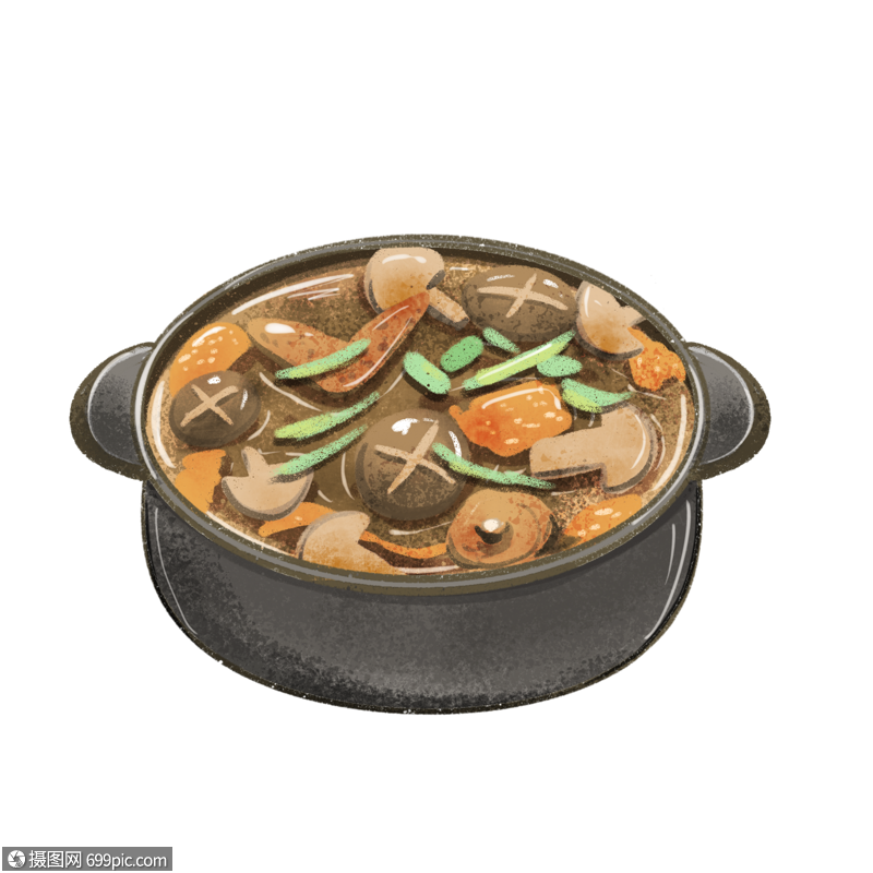 免抠元素 手绘/卡通元素 秋天美食香菇炖鸡.psd