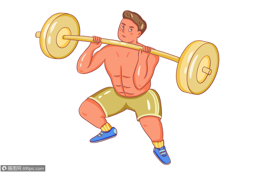 手绘男子举杠铃举铁力量运动