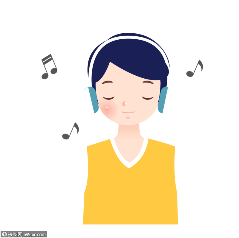 男生听音乐素材耳机免抠
