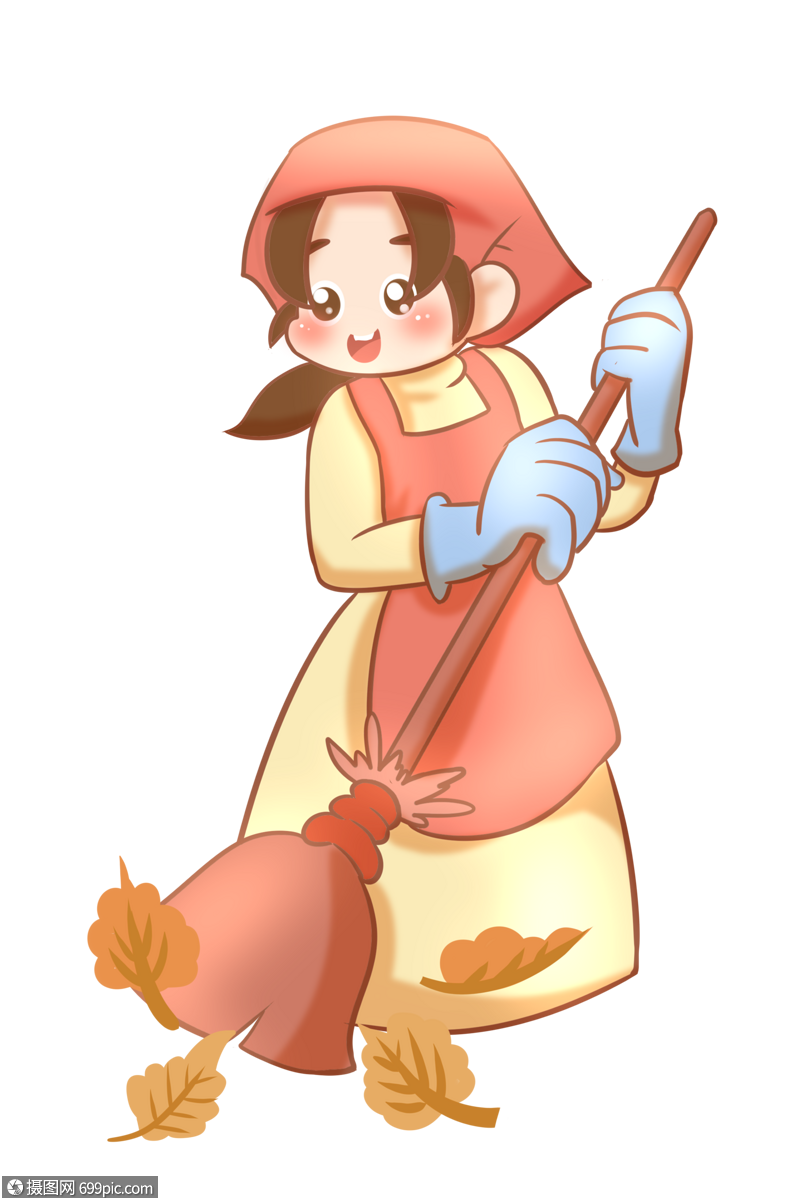 手绘/卡通元素 打扫落叶的女孩.psd