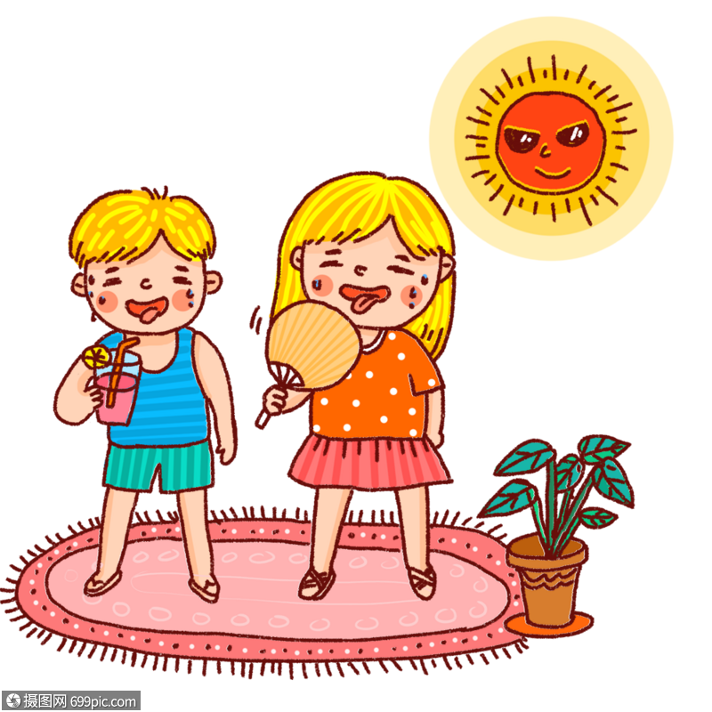 夏天热成狗扇扇子太阳猛烈