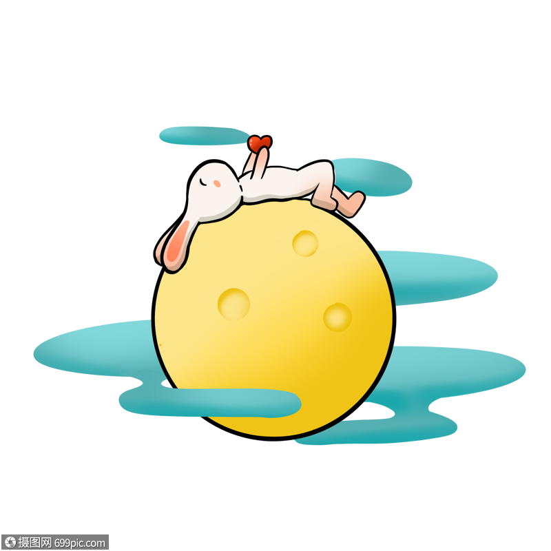 慵懒小兔子月亮可爱卡通