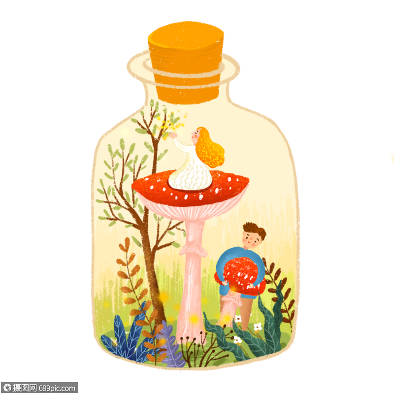 免抠元素 手绘/卡通元素 秋天的瓶中世界.psd