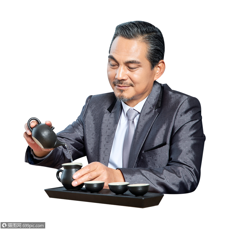 商务男士办公室喝茶