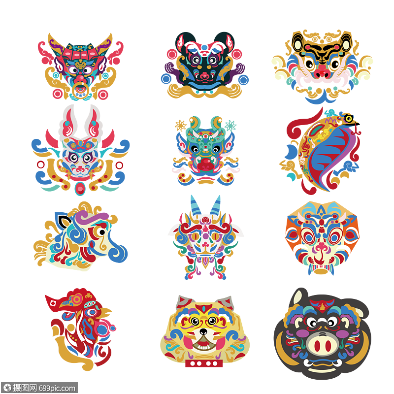 12生肖剪纸脸谱动物鼠