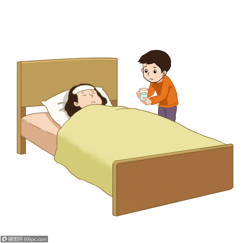 照顾生病发烧的妈妈元素肺炎冠状病毒