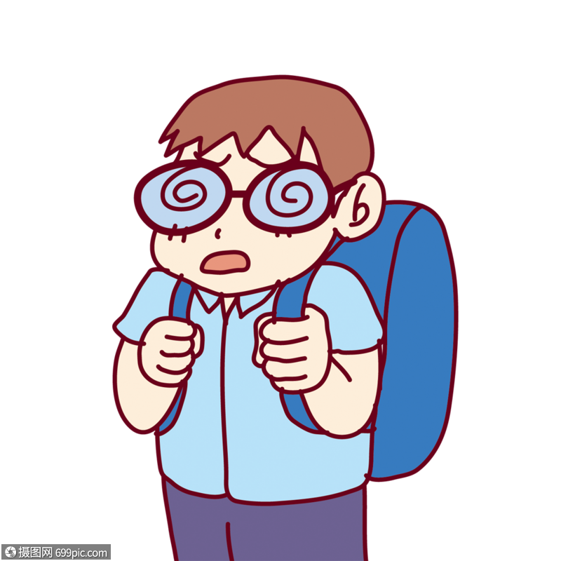 近视的男孩学习卡通人物