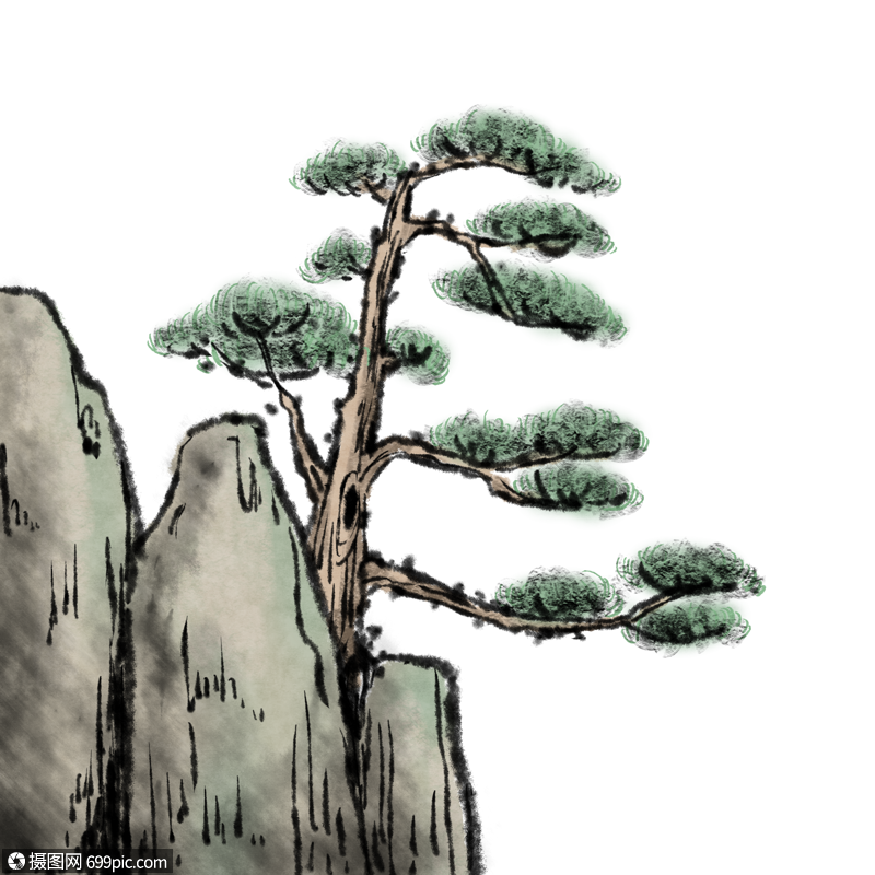 水墨松树青松长寿图片