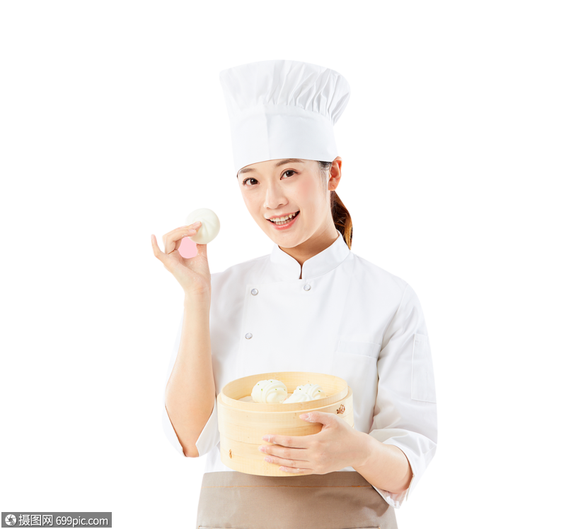 面点师手捧小笼包模特点心师