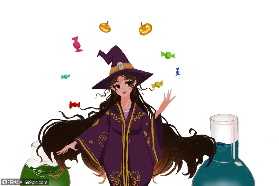 施魔法的女巫巫婆手绘女巫