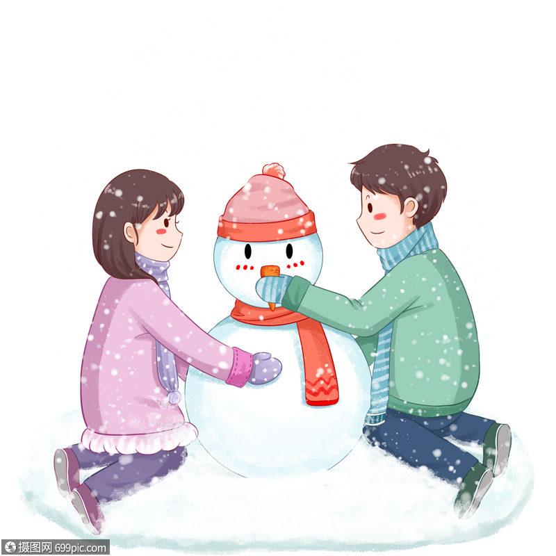 下雪天情侣堆雪人图片