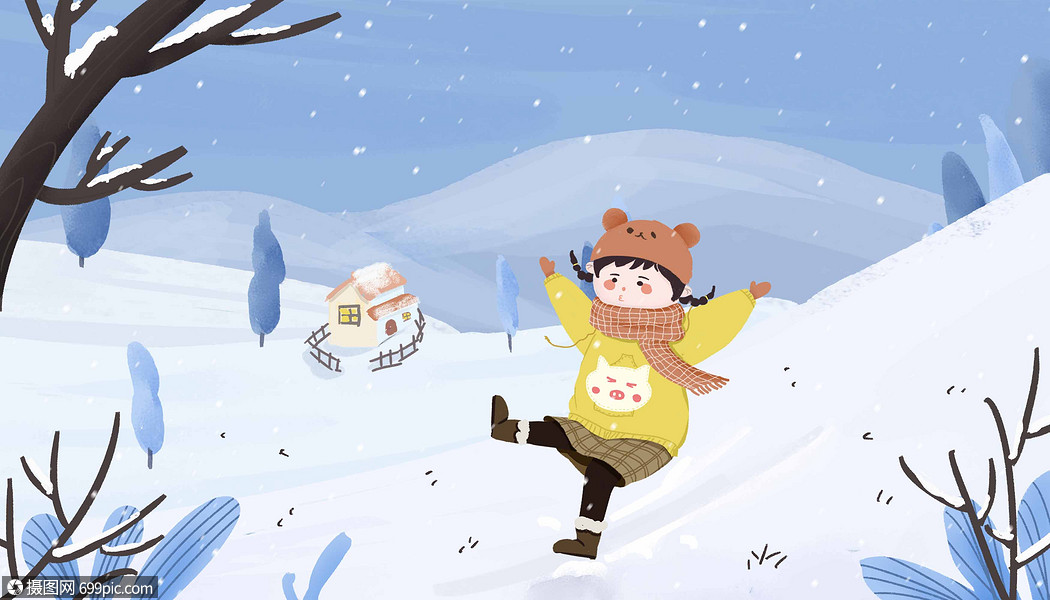 冬季在雪地里滑倒的小朋友