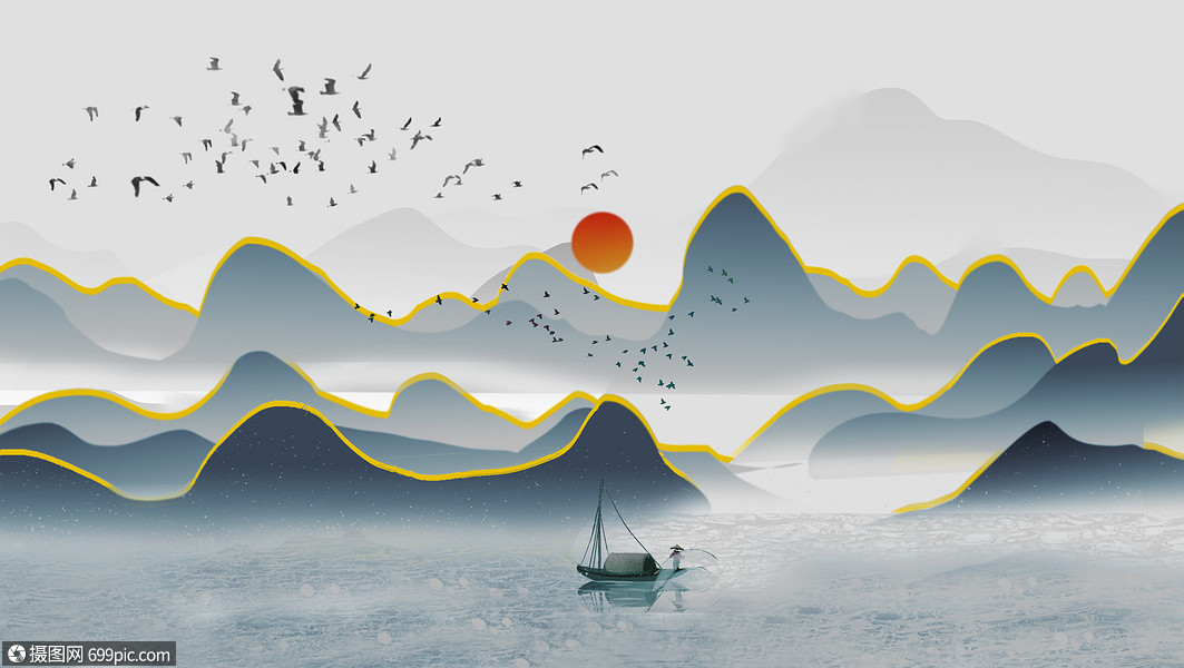 鎏金山水背景古风山河