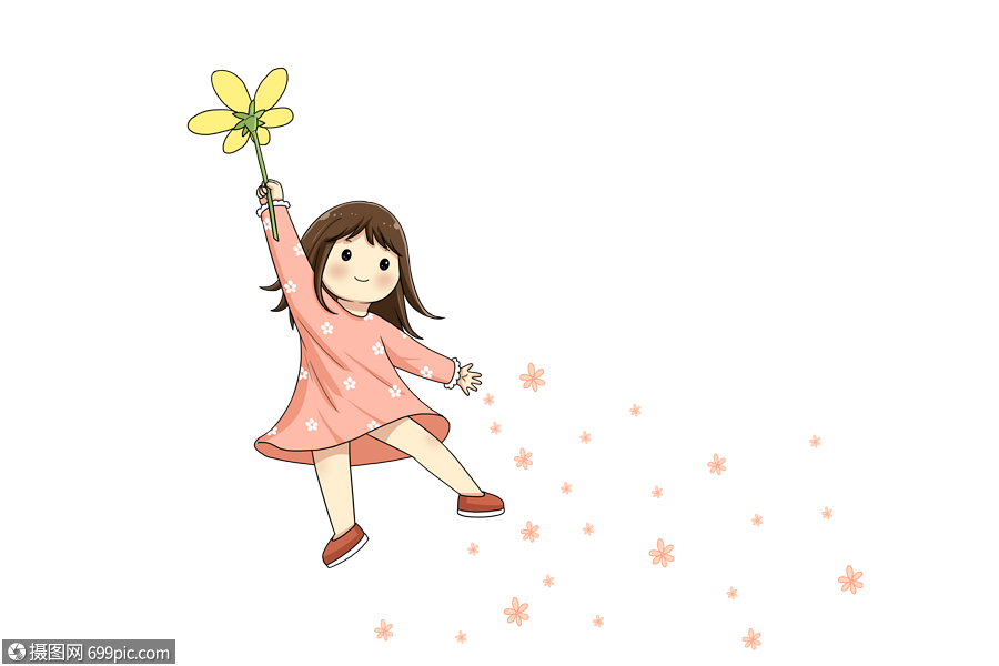 撒花的小女孩春姑娘花朵