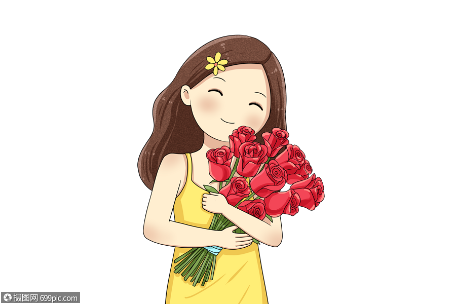 抱着玫瑰的女孩