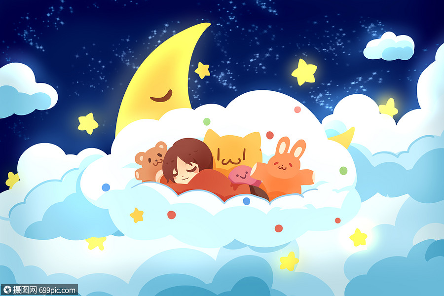 躺在云朵上睡觉的孩子
