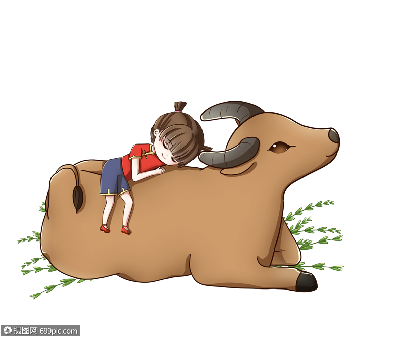 牛背上的女孩清明卡通人物