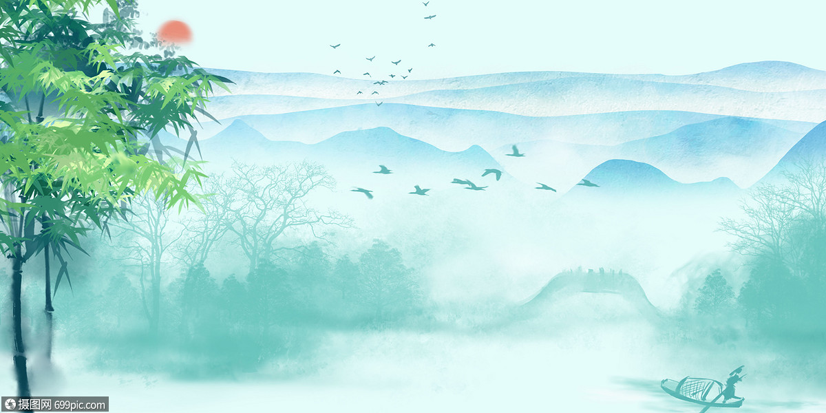中国风背景山水竹子