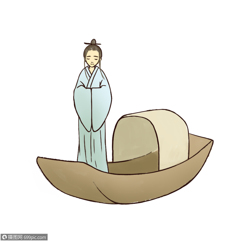 站在船上的古人古风船只