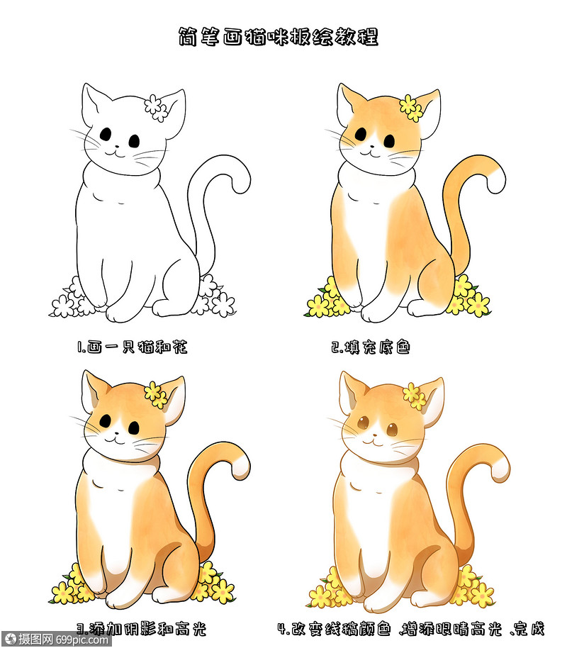 简笔画猫咪板绘教程