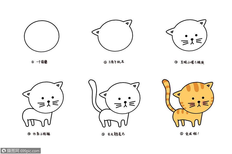 小猫简笔画教程可爱动物童年