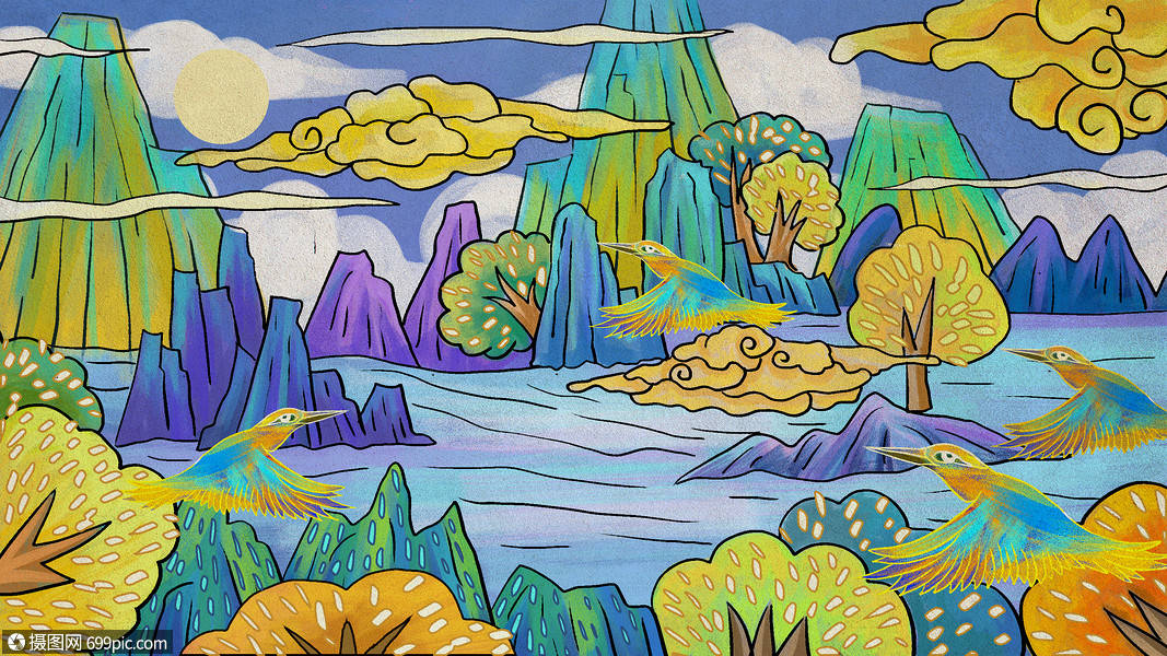 中国风山水风景插画背景