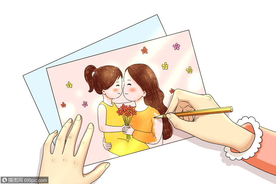 免抠元素 手绘/卡通元素 母亲节 彩铅画母女.png