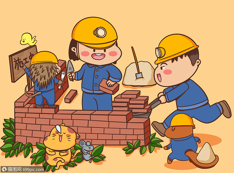 劳动节建筑工人盖房干活