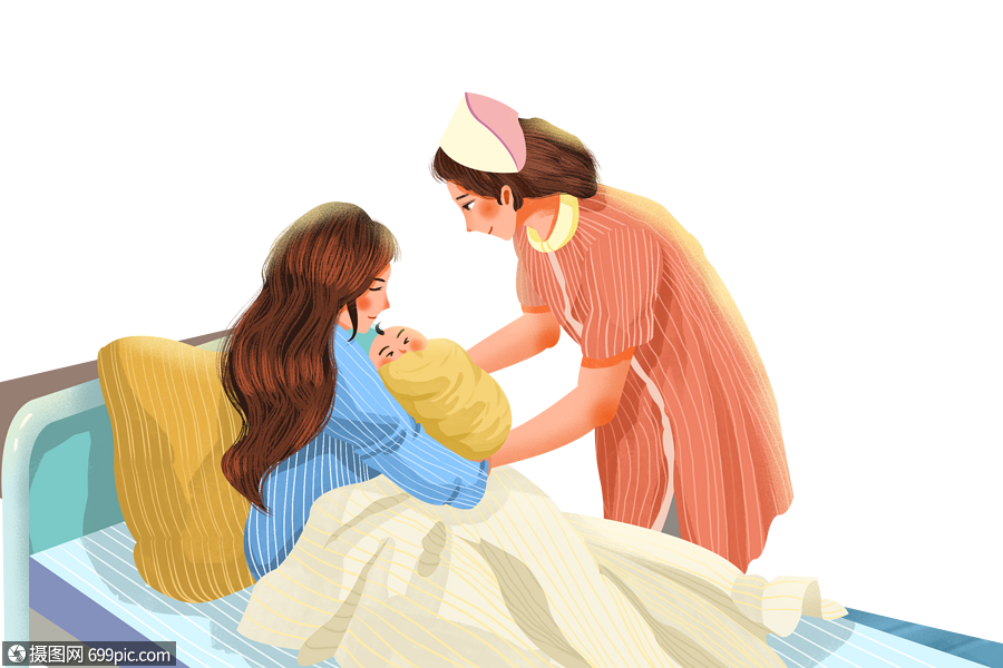 免抠元素 手绘/卡通元素 照顾产妇的护士.png