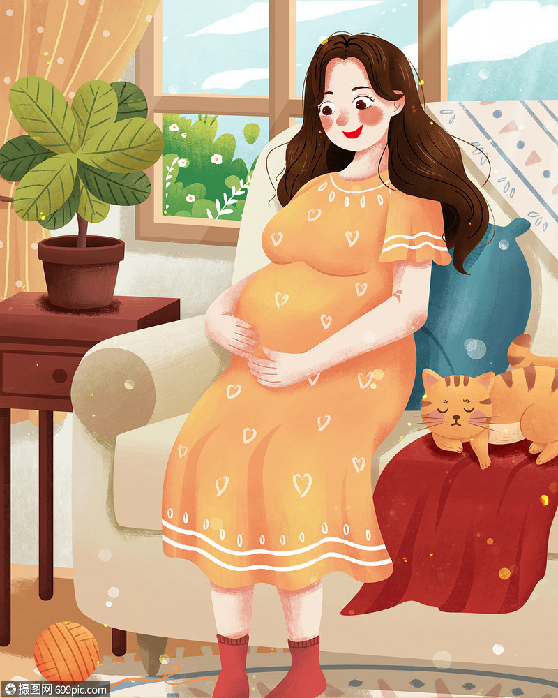 母亲节幸福孕妈妈插画