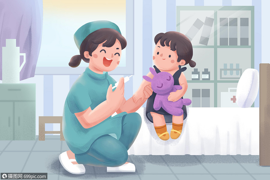 护士节给小朋友打针插画