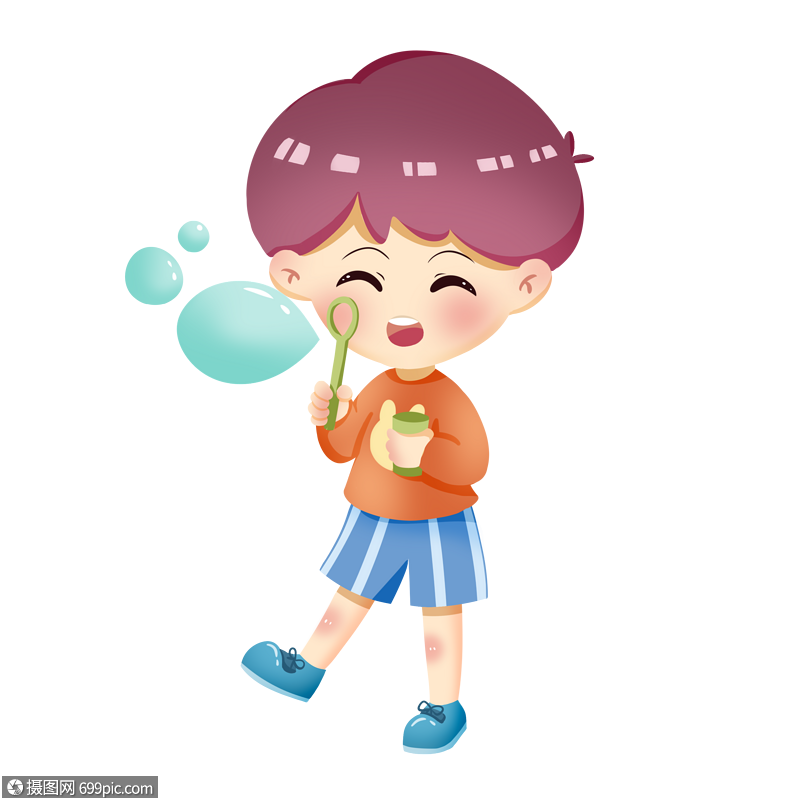 吹泡泡的男孩