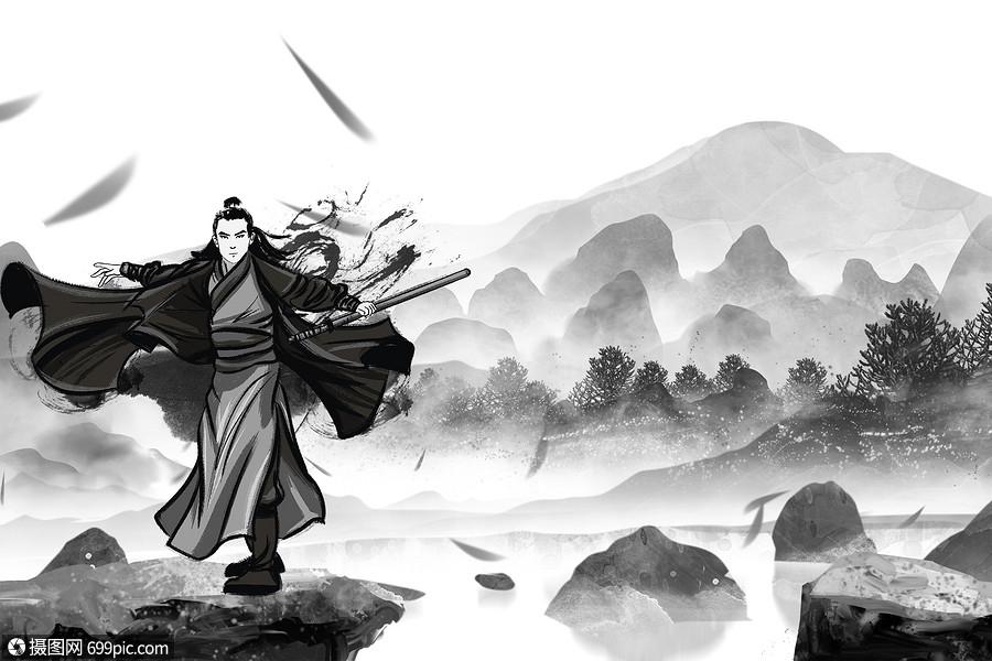 水墨古风剑客大侠水墨风