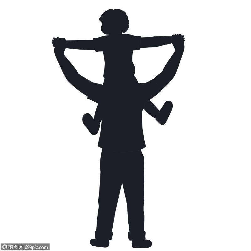 男孩坐在父亲肩头剪影