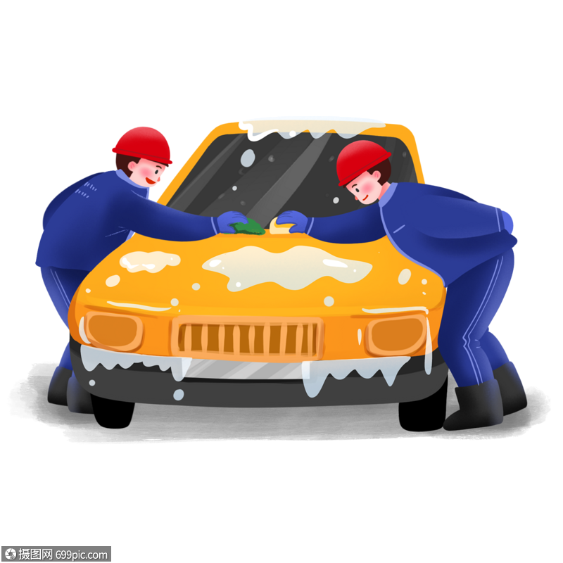 工人清洗汽车场景洗车保养