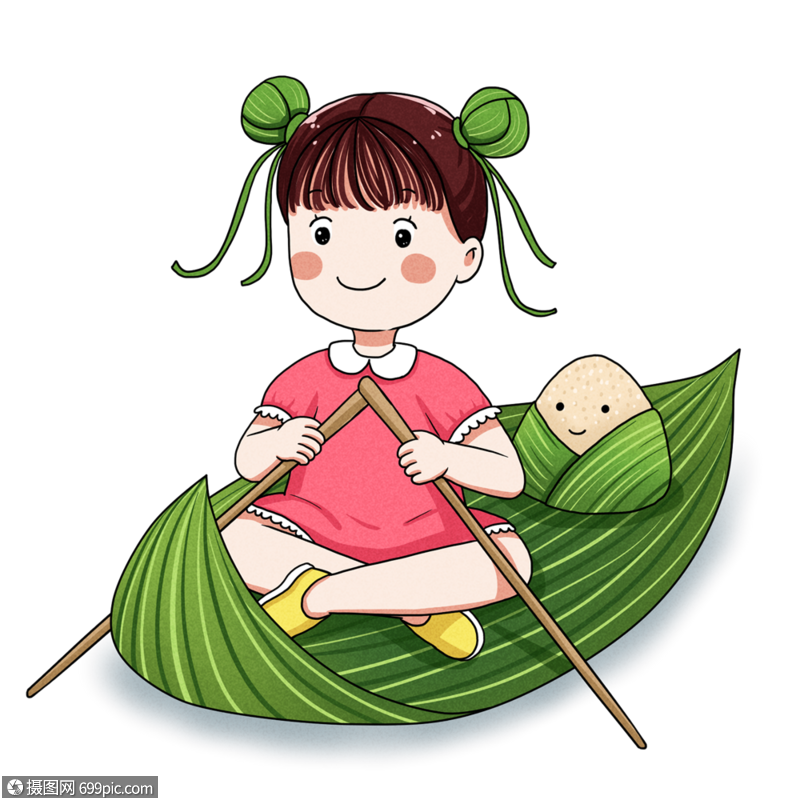端午节带粽子划船的女孩